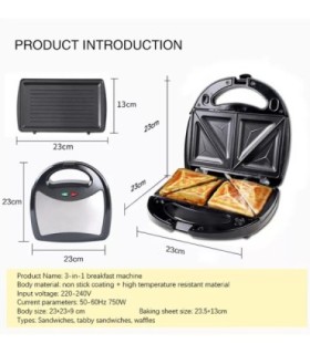 Sandwichera de placa plana Recubrimiento antiadherente